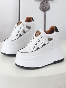 Spring 2025 Thick Bottom Platform Casual Shoes Ultra High Heel 12CM Small Size Hollow out Breathable White Shoes Women