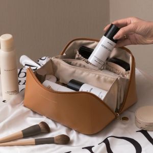 Organ Pillow Cosmetic Bag Ladies Cream Leather Make up Bag Large Capacity Travel Organizer Bag Toiletry Bag make up organizer