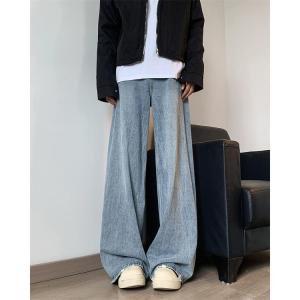 American Style Wide Leg Mens Jeans CleanFit Trendy Street Retro Draped Loose Washed Floor-Length Pants Casual Straight Cut