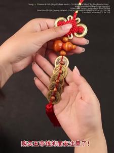 YICHENGXUAN | Feng Shui Lucky Gourd Pendant Wooden Copper Coins