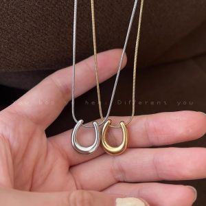Gold Horse Hoof Pendant Necklace Womens Style 2025 New Fashion Luxury Simple Sweater Chain Decoration Accessories