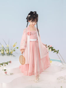 Traditional Chinese Style Embroidered Double Layered Sleeveless Dress with Button up Front for Girls Ages 4-12 Polyester Fabric