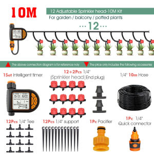 5-50M 1/4" Garden Smart Timer Irrigation Set IPX5 Waterproof LCD Automatic Watering Controller Can Be Used Water Lawn Plants kit