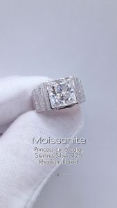 CG MOISSANITE GEM PRINCESS CUT 6 CARAT MICRO SETTING STERLING SILVER 925 ELEGANCE DESIGN MENS RING