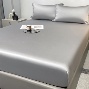 MILLZA 3 in 1 Silk Bedsheet with Pillowcase Garterized Satin Silky Solid Color Bedsheets Single Double Queen King Size