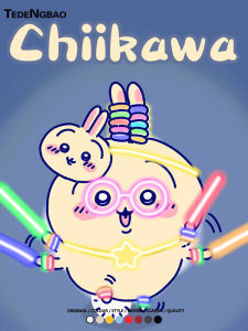 Chiikawa Ursatch Light Stick Cute Couple T-shirt Summer Mens Pure Cotton Short Sleeve Tops Loose Easiest for Match