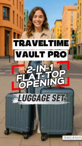 TravelTime Vault Pro 2-in-1 Flat-Top Opening Security Double-Coil Zipper Expandable PC Hard Case Travel Luggage Spinner Double Wheels (TT-8042)