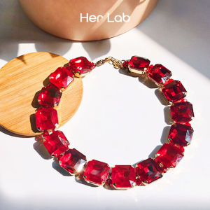 Her Lab Jewelry | Cubic zirconia red chain pendant necklace square Korean style womens necklace high-end red diamond jewelry accessories gifts personalized choice