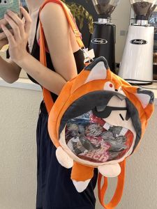 กระเป๋าเป้สะพายหลังนักเรียนสุดน่ารักขนาดใหญ่สำหรับผู้หญิง กระเป๋าเป้สะพายหลังแบบบุขนแกะลายการ์ตูนสีพื้น