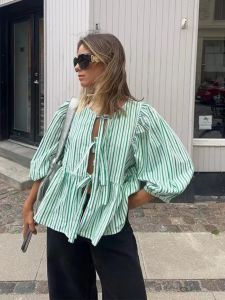 Áo Sơ Mi Thời Trang Mùa Hè Mới Xuất Hiện Thời Trang Châu Âu Cổ Tròn Bong Bóng Tay Gợi Cảm Rời Mở Áo Sơ Mi Polyester Hàng Đầu Dành Cho Nữ