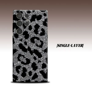 Silver Glitter Leopard Print For Samsung Galaxy S26 S25 S24 A56 A36 Dual Layer Luxury Fashion Full Lens Protective Case