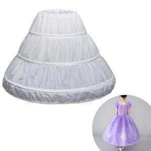 2023 White Children Petticoat A-Line 3 Hoops One Layer Kids Crinoline Lace Trim Flower Girl Dress Underskirt Elastic Waist Cheap