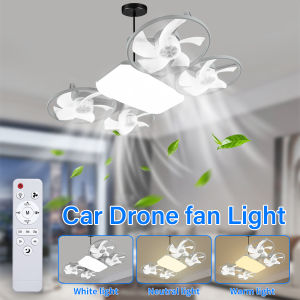 Drone Shaped Led Ceiling Fan Light E27 Lamp Base with Remote Control 110-220V 3-Color Speed Dimmable for Living Room Bedroom