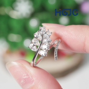Nhẫn Bạc Nữ 925 HGJG Nhẫn Nữ Hở Chiếc Lá Đính Đá CZ Lấp Lánh Nhẫn Nữ Sang Chảnh Phong Cách Đi Tiệc