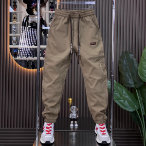 Mens Summer Casual Pants 2025 New Style Outdoor Leisure Trousers Loose Solid Color Cuffed Trendy Comfortable Quick Dry