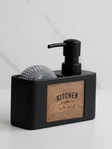 Kitchen Soap Dispenser with Sponge Holder Liquid Hand and Dish Soap Dispenser and Spong Caddy Black and White