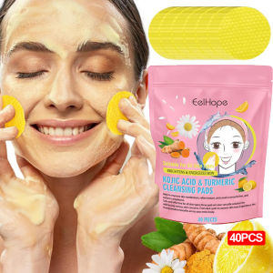 40 Pads Turmeric Kojic Acid Cleansing Pad Facial Cleansing Sponge Gentle Cleansing Exfoliating Pore Reduces Acne Brightens Skin