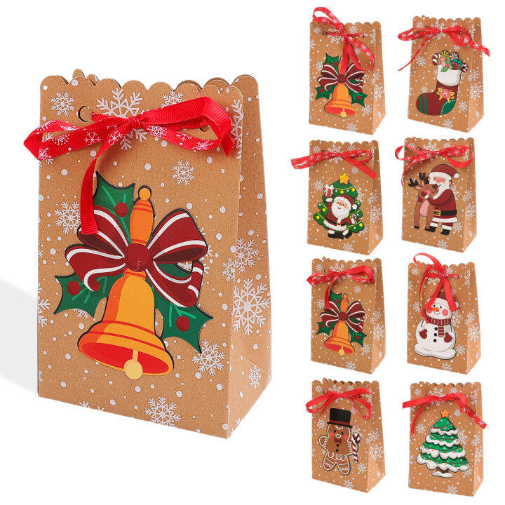 Merry Christmas Kraft Paper Bag Snowflakes Snowman Santa Gift Bags 