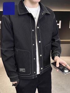 ROMON | Lormen Mens Denim Jacket Collared Workwear Fashionable Trendy Spring Autumn Korean Style Loose Fit Long Sleeve Button Up