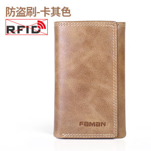 Mens Key Holder Wallet Large Capacity Casual Leather Bifold Lock Key Bag Genuine Cowhide Multi-Function Card Holder