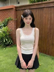 PEIXI | White Bow Lace Edging Knitted Camisole