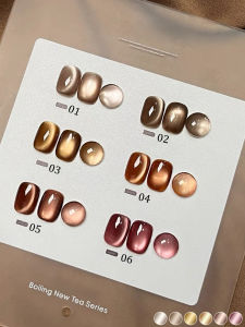 6pcs/set WS Summer Winter Maillard Caramel Amber Glass Bead Cat Eye Gel Nail Polish Shines Varnish For Nail Art Popular Gifts