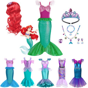 Anime The Little Mermaid Cosplay Dress For Kids Girls Ariel Mermaid Dress Halloween Fancy Fish Tail Princess Dress