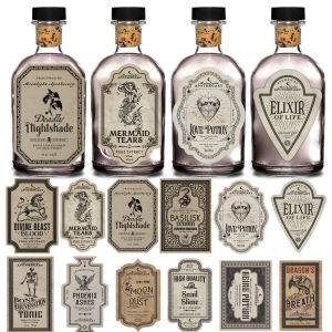 12pcs Retro Fantasy Potion Theme Halloween Bottle Label StickersPaper Decals For Magic Potion Wine GlassesParty Bar Decoration