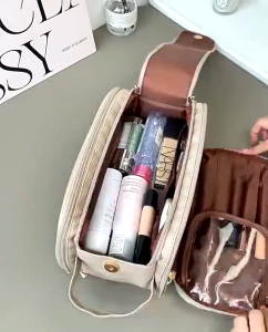 ความจุขนาดใหญ่ กระเป๋าเครื่องสําอางผู้หญิง กันน้ํา แบบพกพาเดินทางถุงแป้ง ซิปคู่แต่งหน้าออแกไนเซอร์ กระเป๋าเก็บของ สําหรับเดินทางและใช