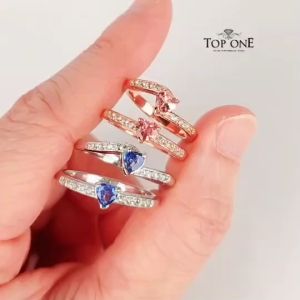 Top1jewelry แหวนพลอยหัวใจ ไพลินซีลอน Pink Tourmaline เงินแท้