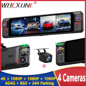 WheXune | 4 Channel 11" Dash Cam 360° 4K+1K+1K+1K WIFI Rear View Mirror Video recorder Car DVR ADAS BSD Night Vision 24H Parking Monitor