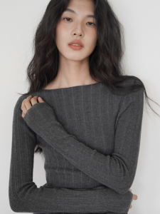 HUOLISI | Deep Gray One-Shoulder Long-Sleeve T-Shirt