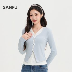 SANFU | Áo Thun Giả Hai Mảnh Có Nơ Trang Trí