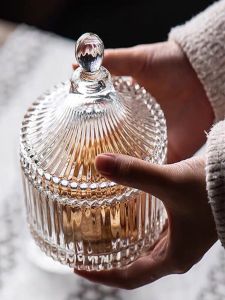 Thick Crystal Glass Storage Box with Lid for Sugar Home Use Cosmetic Cotton Swabs Aromatherapy Candle De-Magnetizing Jar