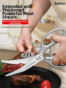 BAKULI | Commercial Kitchen Scissors for Roast Meat and Chicken Bones Long Stainless Steel