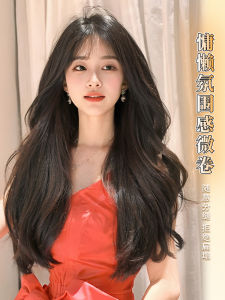 Womens Long Curl Wig Full Head Cover Style New Fluffy Fake Hair Bangs Simulation Real Human Hair Wig Sweet Cute Style