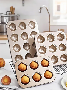 ChicLiving Butter Cake Mold Non Stick Baking Tray Chestnut Shape Kuih Pan Oven Safe Durable Rumah Tangga 6 9 12 Holes