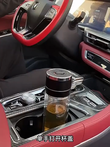 【ALLEN】500ml double-layer glass with cup set with one button open lid water cup Car teacup（水杯/水瓶/保温杯）