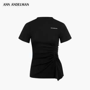 ANN ANDELMAN | Slim Black Design Flare Mid-Length Short Sleeve T-Shirt