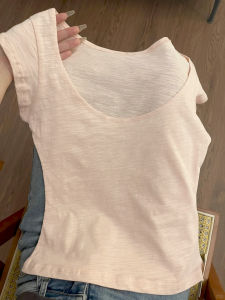 Áo Thun Cotton Lụa Ngọc Bích Cổ Chữ U Tay Ngắn Mùa Hè Phong Cách Mới Ôm Vừa Vặn Đa Năng Màu Hồng Ngọt Ngào Cay Nồng Áo Thun Nữ