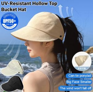 UV-Resistant Hollow Top Bucket Hat Summer Duck Tongue Cap Outdoor Cycling Large Brim Sun Hat 防紫外线空顶渔夫帽