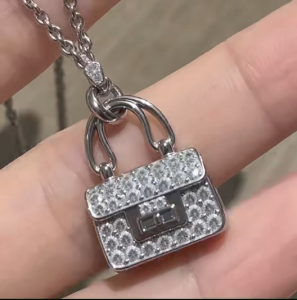 Viviann Original sterling silver 14K Gold Plated Copper Lock Pendant Necklace with Cubic Zirconia - Dainty Luxury H Design Handbag Charm Necklace for Women Non Tarnish Fashion Jewelry for Daily Wear & Gift