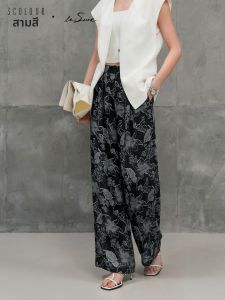 3COLOUR·S | Summer High Waist Wide Leg Printed Chiffon Pants