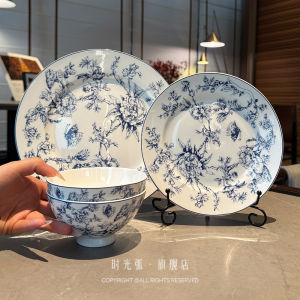 Blue French Classical Ceramic Pasta Salad Western Dinner Plate Rice Bowl Self Kept by Shop Owner for Vintage Style Dining Utensils