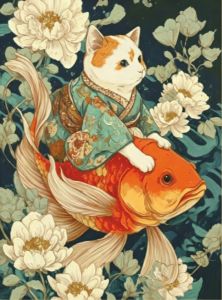 KAYOU | New Arrival Number Oil Painting Cat Riding A KoiKit Unframed Canvas Painting By Numbers DIY Handmade Artwork Wall for HouseDecor