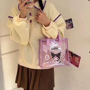 กระเป๋าถือพลาสติกใส ขนาดพกพา 25x24x12cm, งาน PVC, บรรจุภัณฑ์ใส, เสริมสวยงาม, เสริมสวยความสวย, ร่วมกันน้ำ, คลิกที่ปุ่น