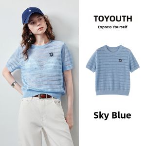 Toyouth | Bamboo Nub Yarn Blouse Women Breathable Hollow Texture Slim