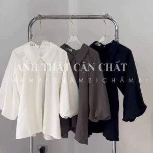 Áo sơ mi nữ A.670 Áo sơ mi cổ nhọn tay bồng dáng babydoll phong cách dễ thương - Shop Chấm Bi