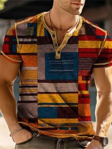 Mens Printed Stand Collar Short Sleeve T-Shirt Breathable Summer Fashion Trend Brand round Neck Casual Fit T-Shirt