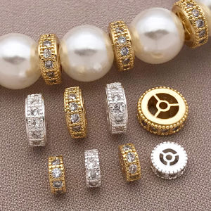 Mix 3 pieces of 18K copper plated real golden thick silvery with zircon wheel spacer DIY jewelry making accessories